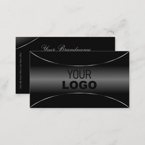 Stylish Black with Silver Border and Logo Modern Business Card