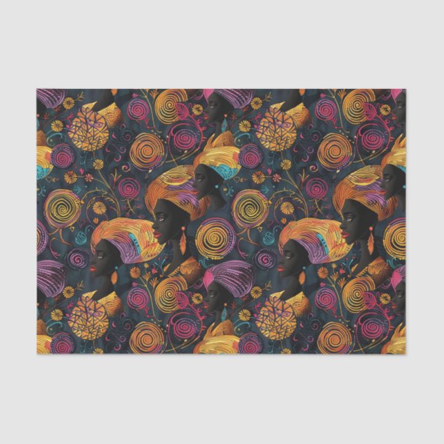 Stylish Black Woman African Pattern in Luxe Color Tissue Paper (Front)
