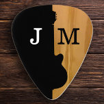 Stylish Black / Wood Guitar Pick for the Guitarist<br><div class="desc">Personalized and rustic design for the guitarist of the band. A stylish suggestion to self-promote the guitar-player.  Your name,  or band-name,  on back side & initials on front side</div>