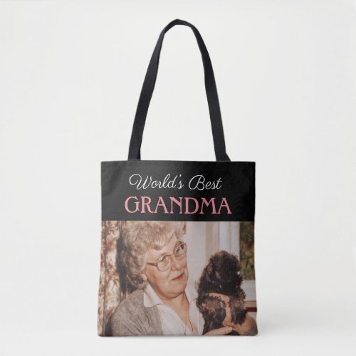 Stylish Black Worlds Best Grandma Custom Photo Tote Bag