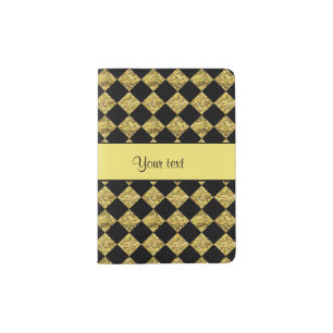 Stylish Black & Yellow Glitter Checkers Passport Holder