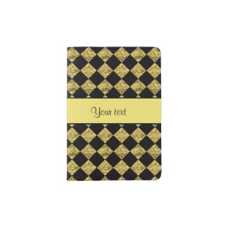Stylish Black & Yellow Glitter Checkers Passport Holder