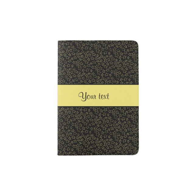 Stylish Black & Yellow Glitter Mini Stars Passport Holder (Front)