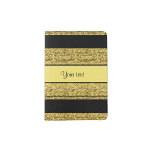 Stylish Black & Yellow Glitter Stripes Passport Holder