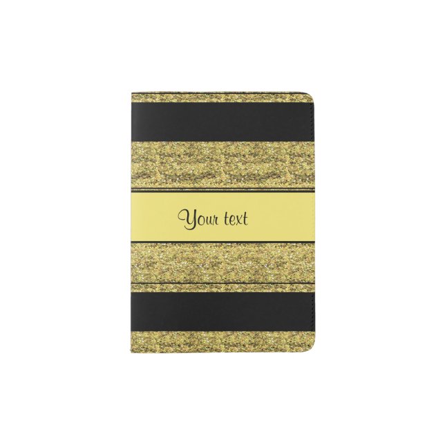 Stylish Black & Yellow Glitter Stripes Passport Holder (Front)