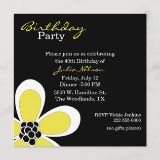 Stylish Black & Yellow Lady's Birthday Invitation