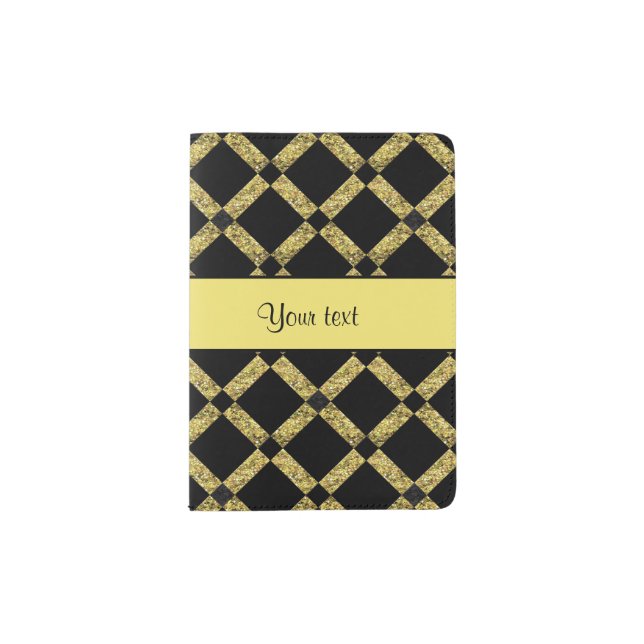 Stylish Black & Yellow Squares Passport Holder (Front)