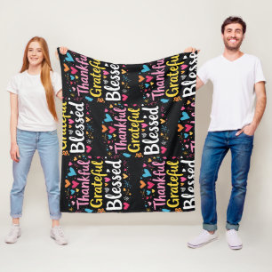 Stylish Blessed, Grateful Thankful Thanksgiving Fleece Blanket