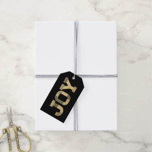 Stylish Block Font Gold Glitter Joy Modern Holiday Gift Tags