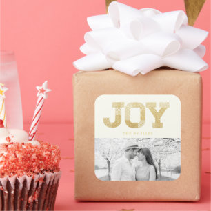 Stylish Block Font Gold Glitter Joy Modern Holiday Square Sticker