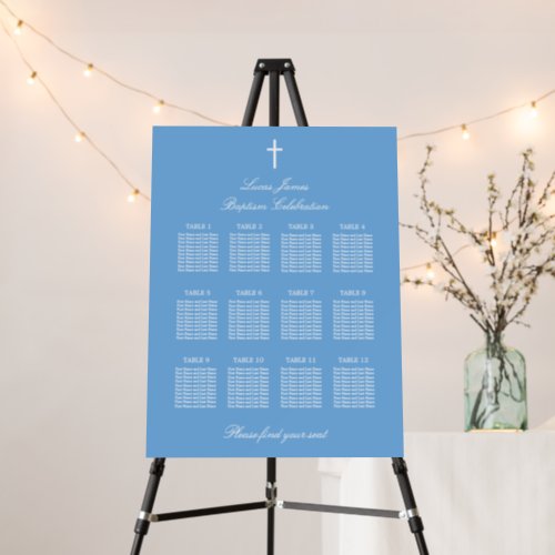 Stylish Blue 12 Table Baptism Seating Chart Foam Board