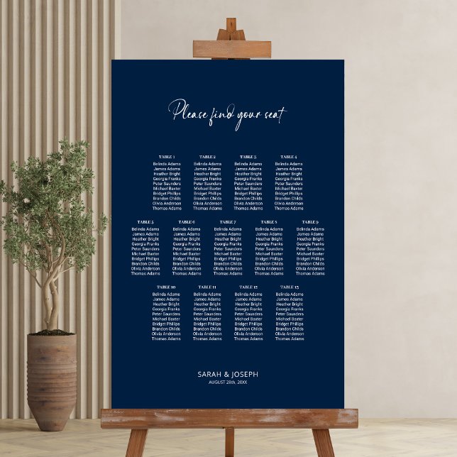 Stylish Blue 13 Table Wedding Seating Chart (Creator Uploaded)
