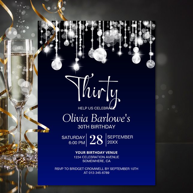 Stylish Blue 30th Birthday Party Invitation (Creator Uploaded)