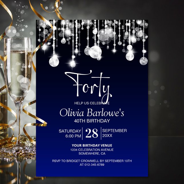 Stylish Blue 40th Birthday Party Invitation (Creator Uploaded)