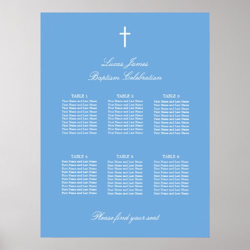 Stylish Blue 6 Table Baptism Seating Chart Poster