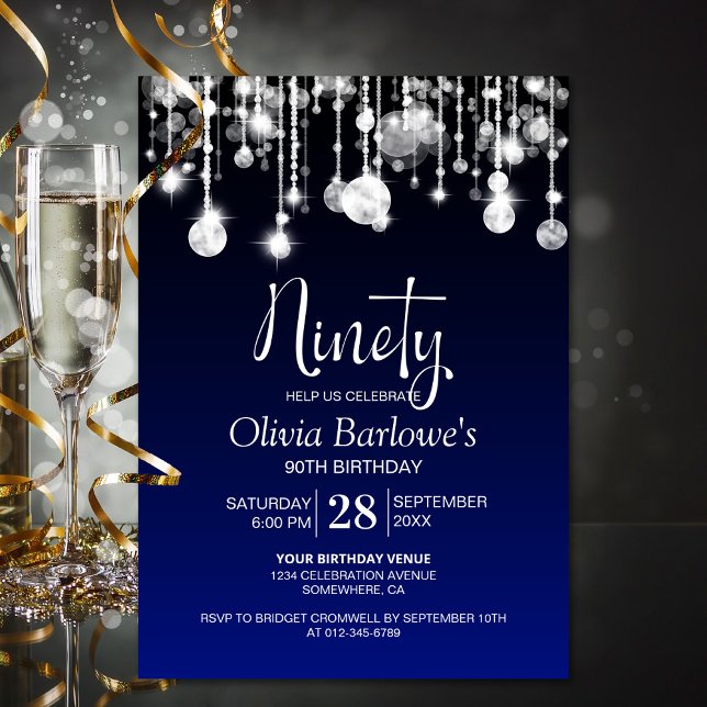 Stylish Blue 90th Birthday Party Invitation (Creator Uploaded)