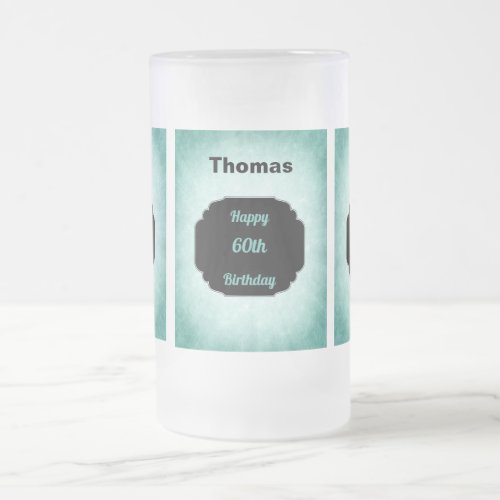 Stylish blue add name 60th Birthday design Frosted Glass Beer Mug