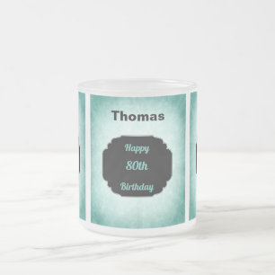 Stylish blue add name 80th   Birthday design Frosted Glass Coffee Mug