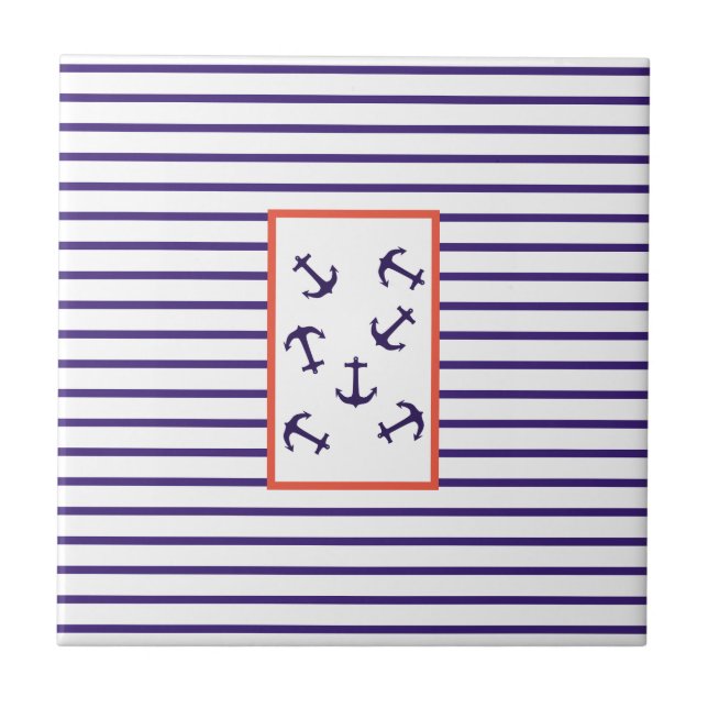 Stylish Blue Anchor Sea Ocean Theme Ceramic Tile (Front)