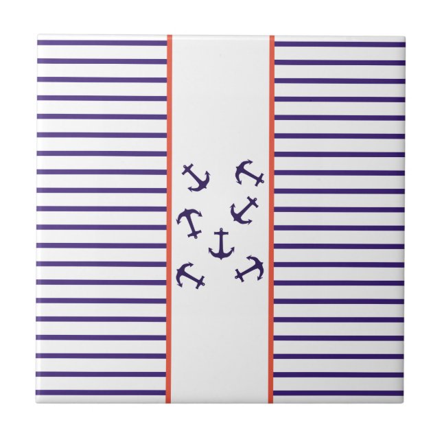 Stylish Blue Anchor Sea Ocean Theme Ceramic Tile (Front)