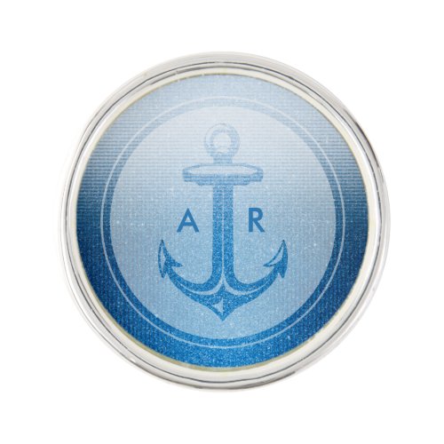 Stylish blue anchor with initials  Nautical Gifts Pin