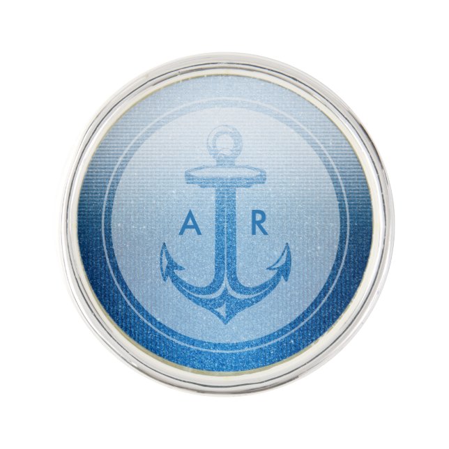 Stylish blue anchor with initials | Nautical Gifts Pin (Front)