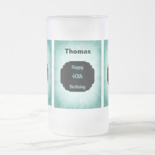 Stylish blue and black 40th Birthday design Frosted Glass Beer Mug