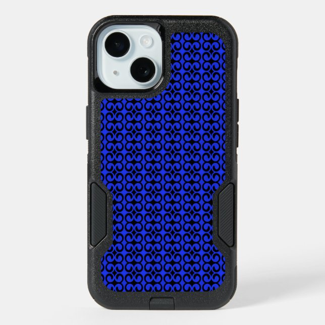 Stylish Blue and Black Pattern iPhone 15 Case (Back)