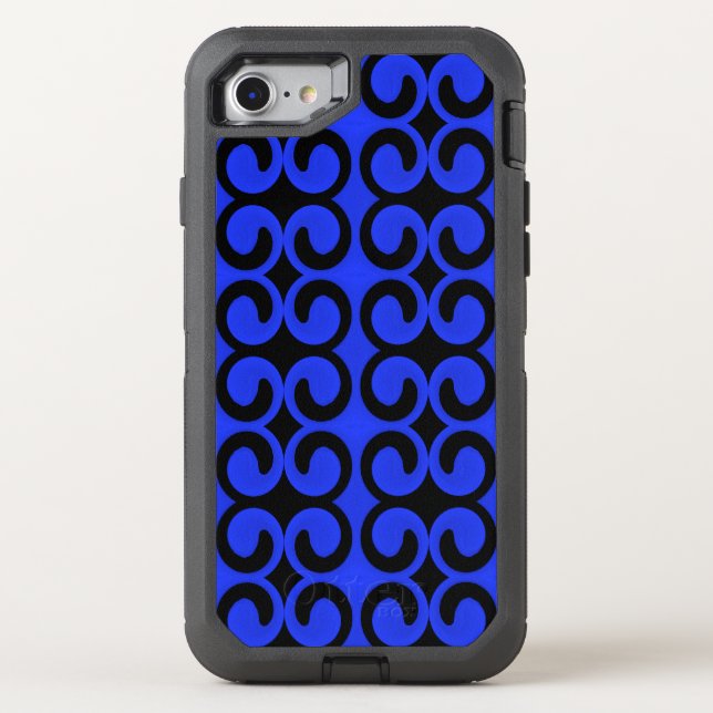 Stylish Blue and Black Pattern Otterbox iPhone Case (Back)