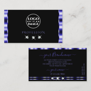 Stylish Blue and Black Sparkling Diamonds Add Logo Business Card