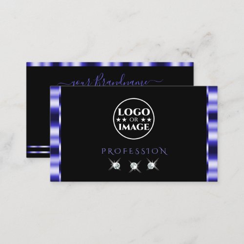 Stylish Blue and Black Sparkling Diamonds Add Logo Business Card