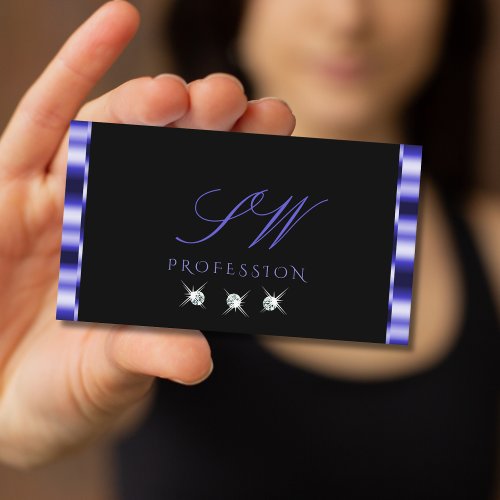 Stylish Blue and Black Sparkling Diamonds Initials Business Card