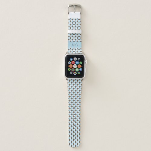 Stylish Blue and Brown Argyle Pattern Monogram Apple Watch Band
