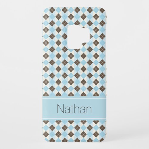 Stylish Blue and Brown Argyle Pattern Personalised Case_Mate Samsung Galaxy S9 Case