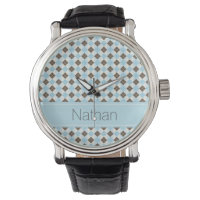 Stylish Blue and Brown Argyle Pattern Personalised Watch