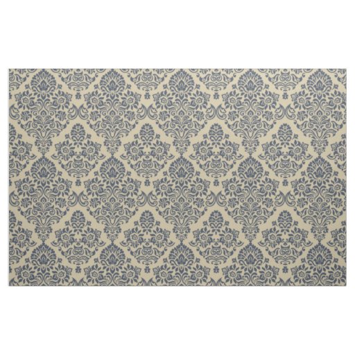 Stylish Blue and Cream Damask Pattern Fabric