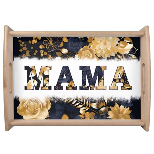 Stylish Blue and Gold Floral MAMA  Serving Tray