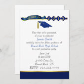 Stylish Blue and Gold Graduation Party Invitation (Front/Back)