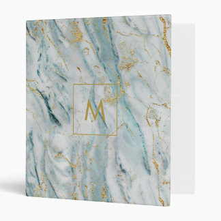 Stylish Blue and Gold Marble Monogrammed 3 Ring Binder