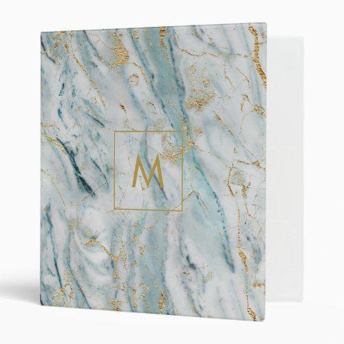 Stylish Blue and Gold Marble Monogrammed 3 Ring Binder