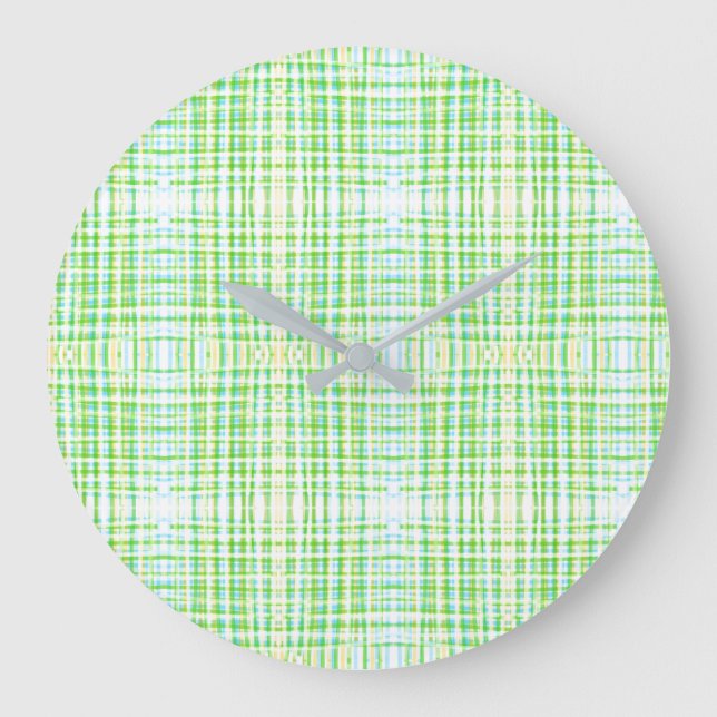 Stylish Blue And Green Plaid Clock (Front)