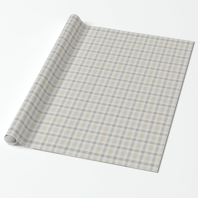 Stylish Blue and Ivory Plaid Wrapping Paper (Unrolled)
