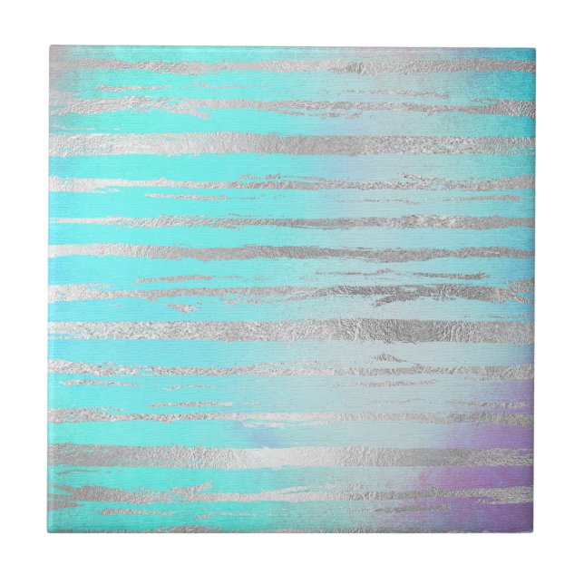 Stylish Blue and Silver Ceramic Tile (Front)