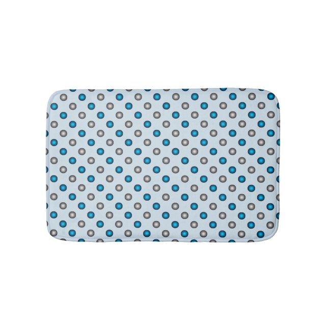 Stylish Blue and Silver Polka Dot Pattern Bathroom Mat (Front)