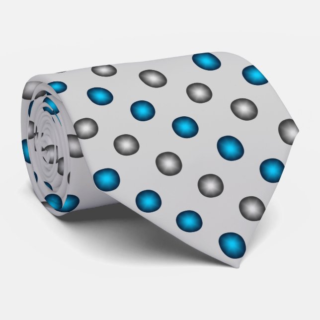 Stylish Blue and Silver Polka Dot Pattern Neck Tie (Rolled)