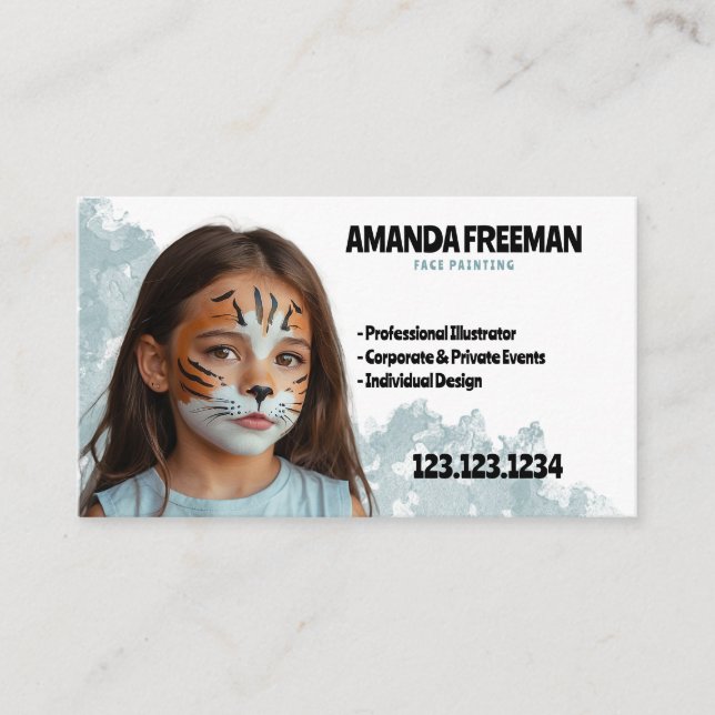 Stylish Blue and White Artist Face Painting Business Card (Front)