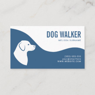 Stylish Blue And White Dog Silhouette Dog Walker Business Card
