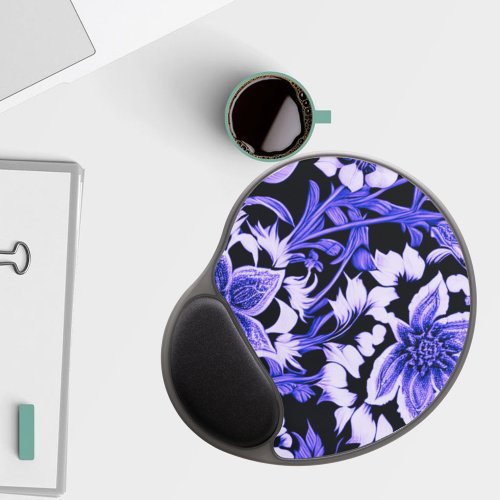 Stylish Blue and White Floral Gel Mousepad