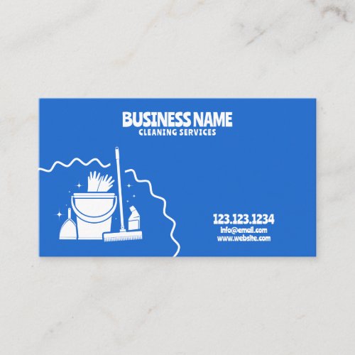 Stylish Blue and White House Cleaning Services Business Card