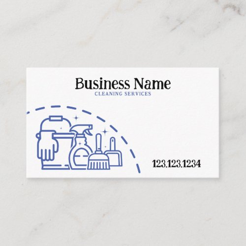 Stylish Blue and White Maid Cleaning Supplies Business Card